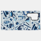 ダークブルーのモダンなコラージュデザイン SAMSUNG GALAXYケース (裏面横)