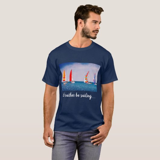 ダークブルーのヨットレースに写真を追加しよう Tシャツ (正面フル)