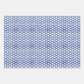 ダークブルーのリネンに白いハート ラッピングペーパーシート (正面3)