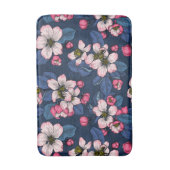 ダークブルーのリンゴの花 バスマット (正面縦)