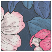ダークブルーのリンゴの花 ファブリック (クローズアップ)