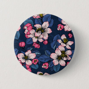 ダークブルーのリンゴの花 缶バッジ