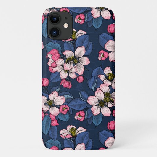 ダークブルーのリンゴの花 Case-Mate iPhoneケース (裏面)