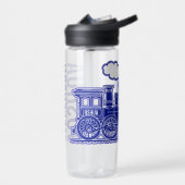 ダークブルーのレトロスチームトレインフルネーム ウォーターボトル (左面)