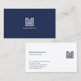 ダークブルーのロゴ付きミニマリストモノグラム 名刺
