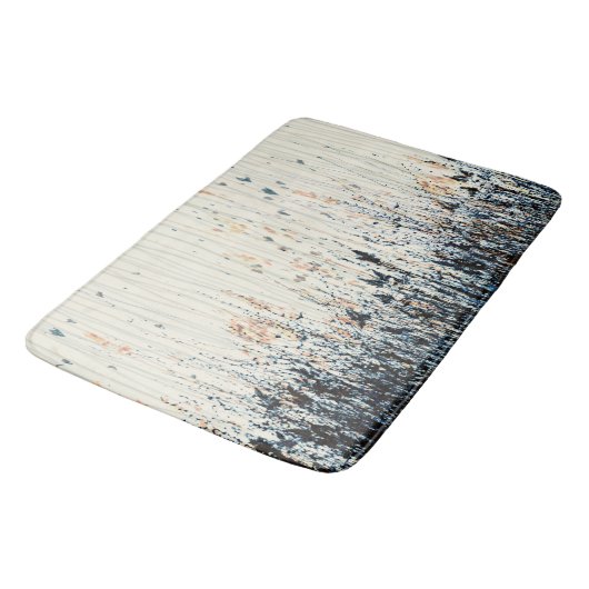 ダークブルーのワイルドフラワーオレンジクリームの波線 バスマット (アングル)