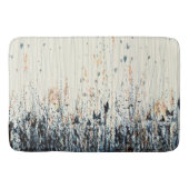 ダークブルーのワイルドフラワーオレンジクリームの波線 バスマット (正面)