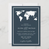 ダークブルーの世界地図 |トラベエレガントルテーマ結婚ズ 招待状 (正面)