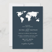 ダークブルーの世界地図 |トラベエレガントルテーマ結婚ズ 招待状 (正面)