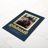 ダークブルーの卒業表明のフォイル・フレーム 箔招待状 (回転した状態)