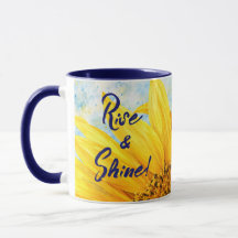 ダークブルーの向日葵の水彩マグカップ - Rise & Shine Sunflower