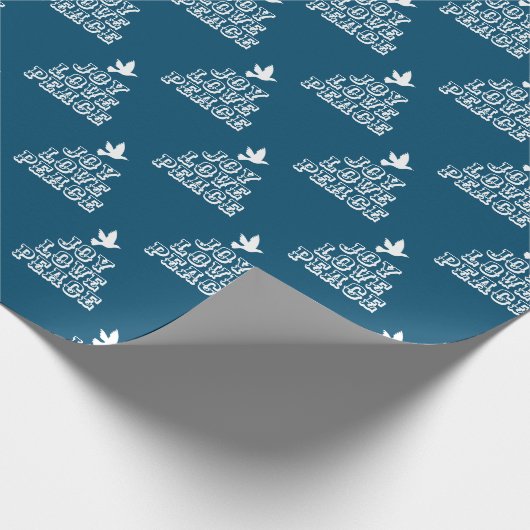 ダークブルーの喜び愛の白い鳩クリスマス ラッピングペーパー (角)