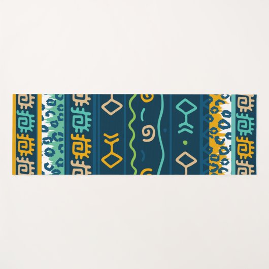 ダークブルーの幾何学模様を使用したグラフィックフィッシュ ヨガマット (正面(横))