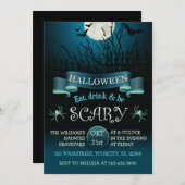 ダークブルーの怖いハローウィンパーティ招待 招待状 (正面/裏面)