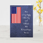 ダークブルーの旗を内側に持つ労空白の働日 カード (黄色い花)