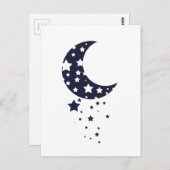 ダークブルーの月と星のシルエット魔法の空 ポストカード (正面/裏面)