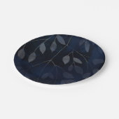 ダークブルーの植物の葉がモダンでおしゃれな結婚式 ペーパープレート (アングル)