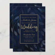 ダークブルーの植物の葉がモダンでおしゃれな結婚式