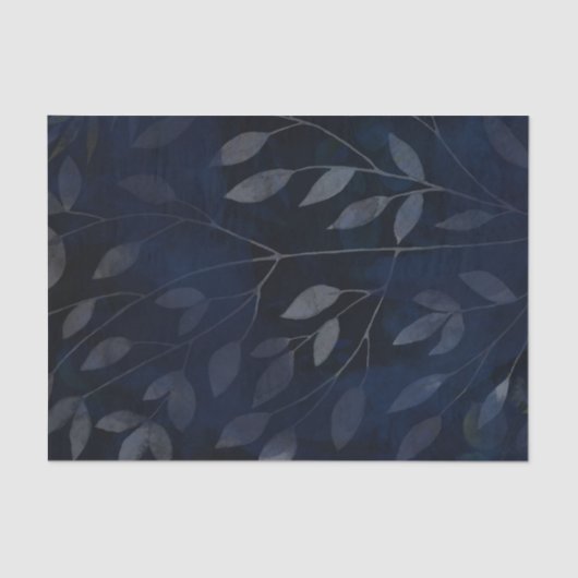 ダークブルーの植物の葉がモダンでおしゃれな結婚式 薄葉紙 (正面)