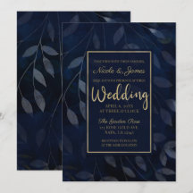 ダークブルーの植物の葉のモダンでおしゃれなウェディング