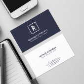 ダークブルーの正方形フレームのミニマルイニシャル 名刺