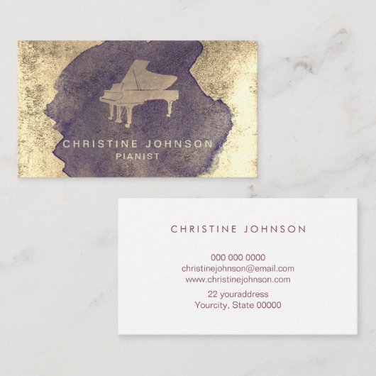 ダークブルーの水の色のスプラッシュピアノロゴ 名刺 (正面/裏面)