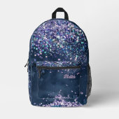 ダークブルーの水彩及びチョンキフェイクーグリッター プリントバックパック (正面)