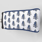 ダークブルーの水彩林の松の木 ゴルフヘッドカバー (正面)