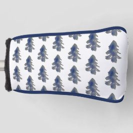 ダークブルーの水彩林の松の木 ゴルフヘッドカバー