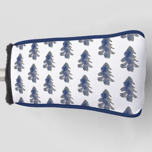 ダークブルーの水彩林の松の木 ゴルフヘッドカバー (正面)