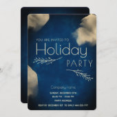 ダークブルーの水色の植物学ホリデーパーティー 招待状 (正面/裏面)