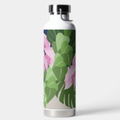 ダークブルーの熱帯メディニラピンクの花 ウォーターボトル (左面)
