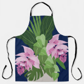 ダークブルーの熱帯メディニラピンクの花 エプロン (正面)