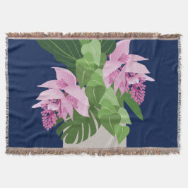 ダークブルーの熱帯メディニラピンクの花 スローブランケット