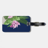 ダークブルーの熱帯メディニラピンクの花 ラゲッジタグ (裏面横)