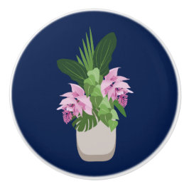 ダークブルーの熱帯メディニラピンク花瓶 セラミックノブ