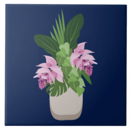 ダークブルーの熱帯メディニラピンク花瓶 タイル