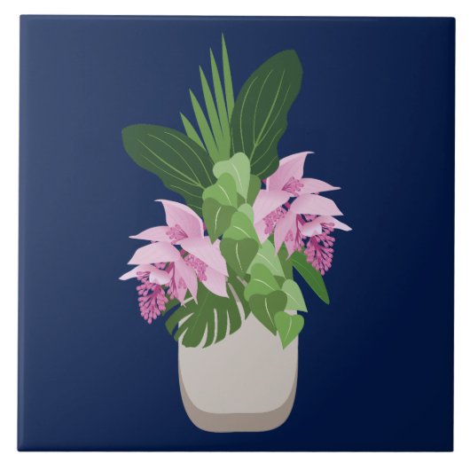 ダークブルーの熱帯メディニラピンク花瓶 タイル (正面)