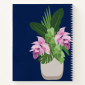 ダークブルーの熱帯メディニラピンク花瓶 ノートブック (裏面)