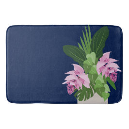 ダークブルーの熱帯メディニラピンク花瓶 バスマット