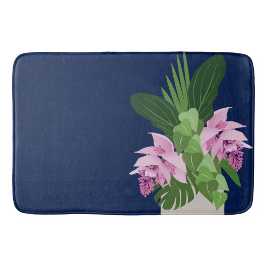 ダークブルーの熱帯メディニラピンク花瓶 バスマット (正面)