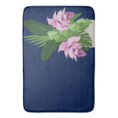 ダークブルーの熱帯メディニラピンク花瓶 バスマット (正面縦)