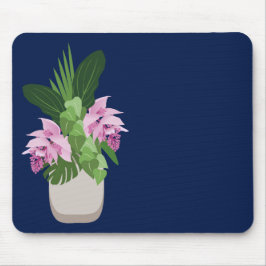 ダークブルーの熱帯メディニラピンク花瓶 マウスパッド