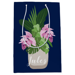 ダークブルーの熱帯メディニラピンク花瓶 ミディアムペーパーバッグ