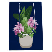 ダークブルーの熱帯メディニラピンク花瓶 ミディアムペーパーバッグ (裏面)