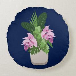 ダークブルーの熱帯メディニラピンク花瓶 ラウンドクッション
