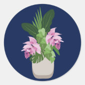 ダークブルーの熱帯メディニラピンク花瓶 ラウンドシール (正面)