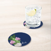 ダークブルーの熱帯メディニラピンク花瓶 ラウンドペーパーコースター (インサイチュ)