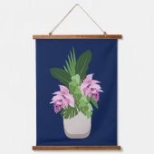ダークブルーの熱帯メディニラピンク花瓶 吊り下げ型タペストリー (正面)