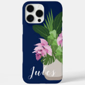 ダークブルーの熱帯メディニラピンク花瓶 Case-Mate iPhoneケース (裏面)